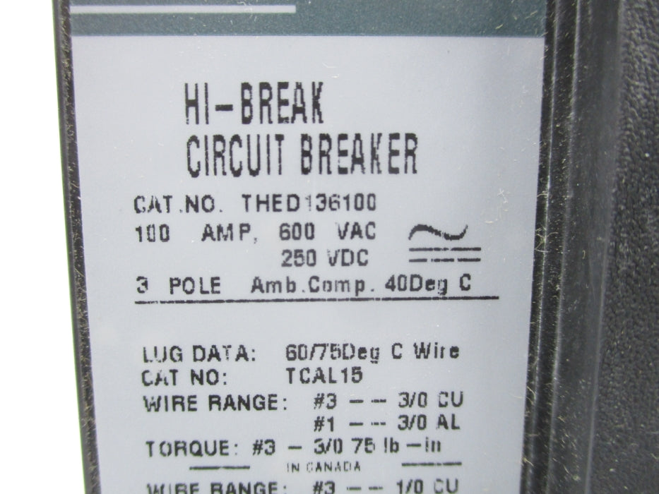 GENERAL ELECTRIC THED136100 100A 600VAC (GREEN) NSNP