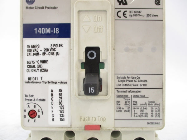 ALLEN BRADLEY 140M-I8P-C15S 15A 600VAC NSNP