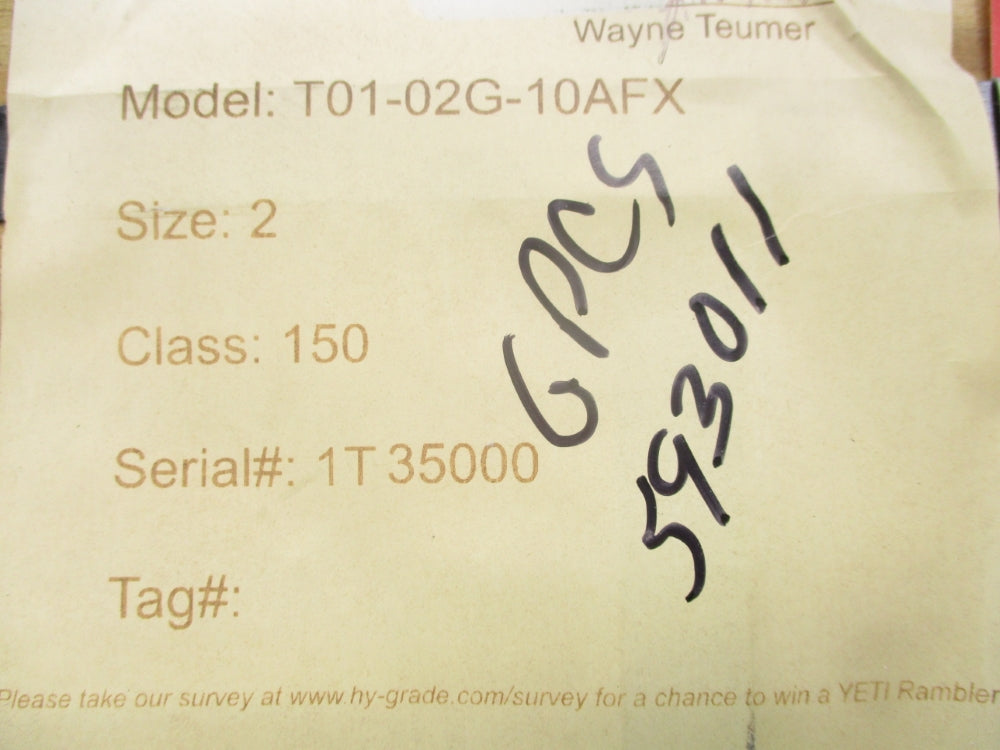 HY-GRADE VALVE T01-02G-10AFX 2" NSNP