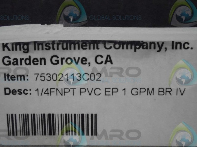 KING INSTRUMENTS 75302113C02 ACRYLIC-1GPM, PVC,W/VALVE FLOWMETER  NSMP