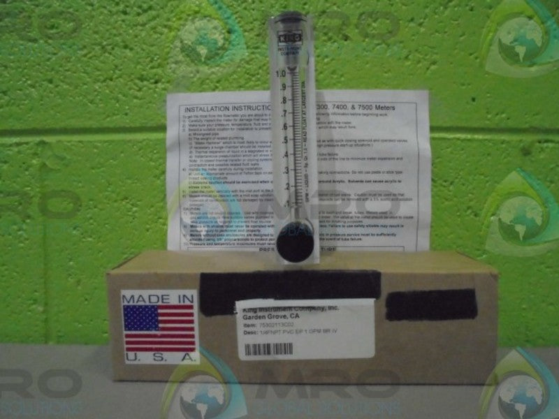 KING INSTRUMENTS 75302113C02 ACRYLIC-1GPM, PVC,W/VALVE FLOWMETER  NSMP
