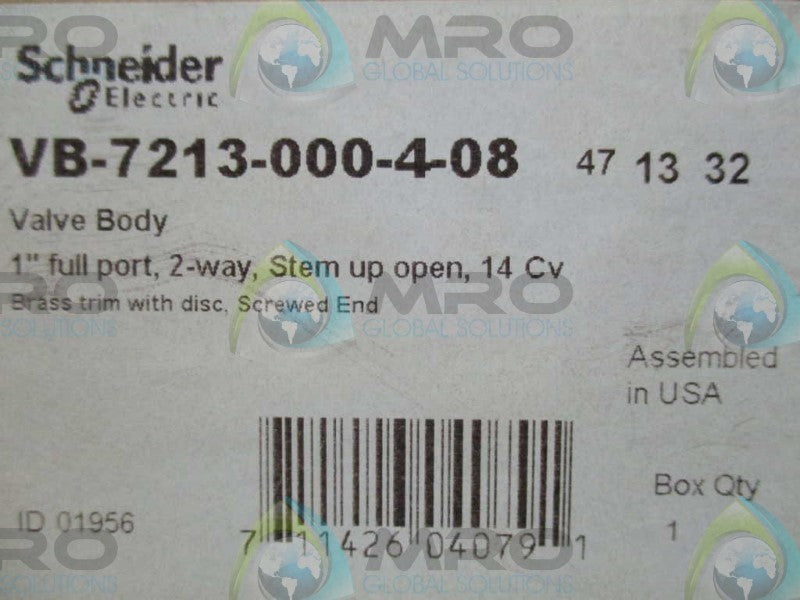 SCHNEIDER ELECTRIC VB-7213-000-4-08 2-WAY, FULL PORT BODY VALVE  NSMP