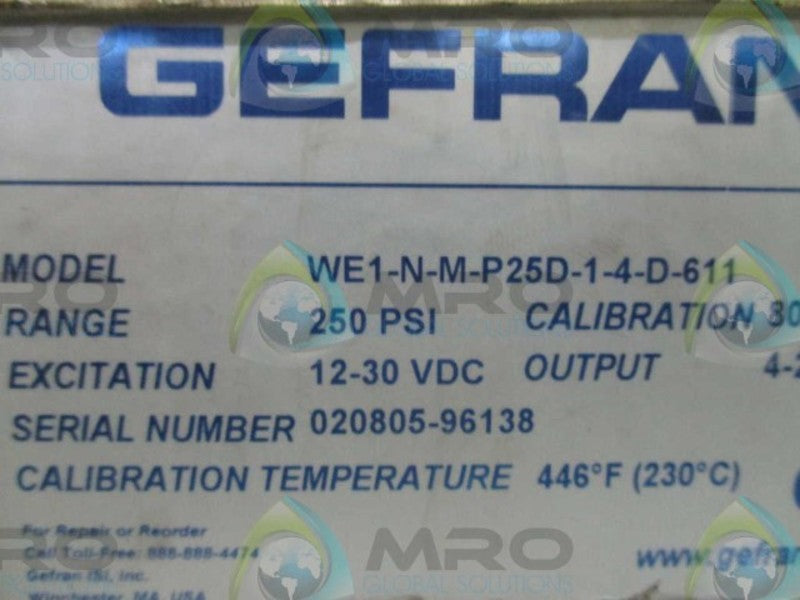 GEFRAN WE1-N-M-P25D-1-4-D-611 MELT PRESSURE TRANSMITTER  NSMP