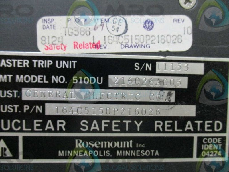 ROSEMOUNT INCORPORATED 510DU-216026A005 MASTER TRIP UNIT  UNMP