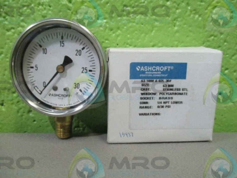 ASHCROFT 631008A02L-30# PRESSURE GAUGE 0-30 PSI NSMP