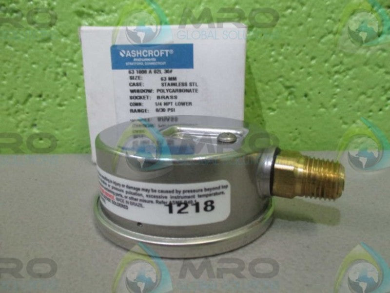 ASHCROFT 631008A02L-30# PRESSURE GAUGE 0-30 PSI NSMP