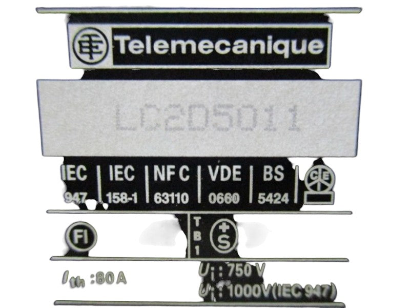 TELEMECANIQUE LC2D5011 REVERSING MOTOR CONTACTOR 70AMP, 40HP, 750V UNMP