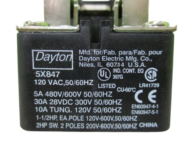 DAYTON 5X847 POWER RELAY 120VAC, 50/60HZ, 30A, DPDT NSMP
