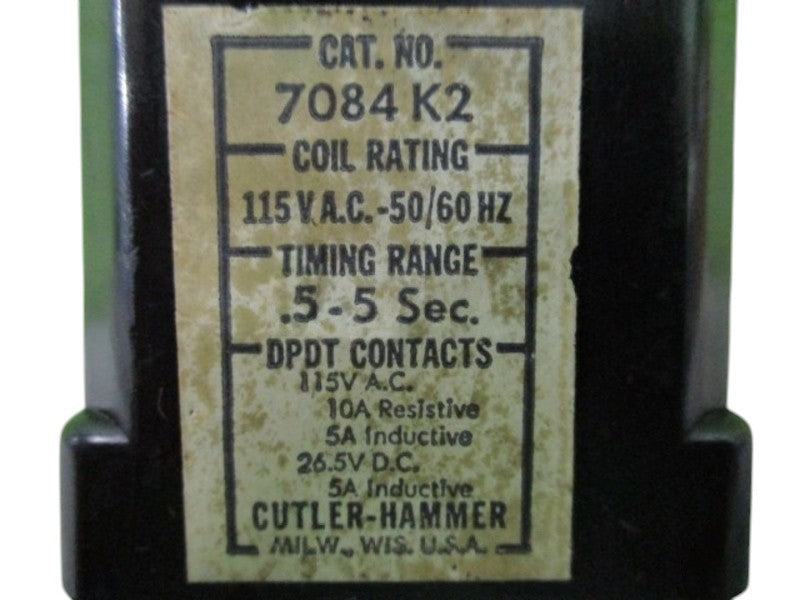 CUTLER HAMMER 7084K2 RELAY; RANGING: .5-5 SEC. UNMP