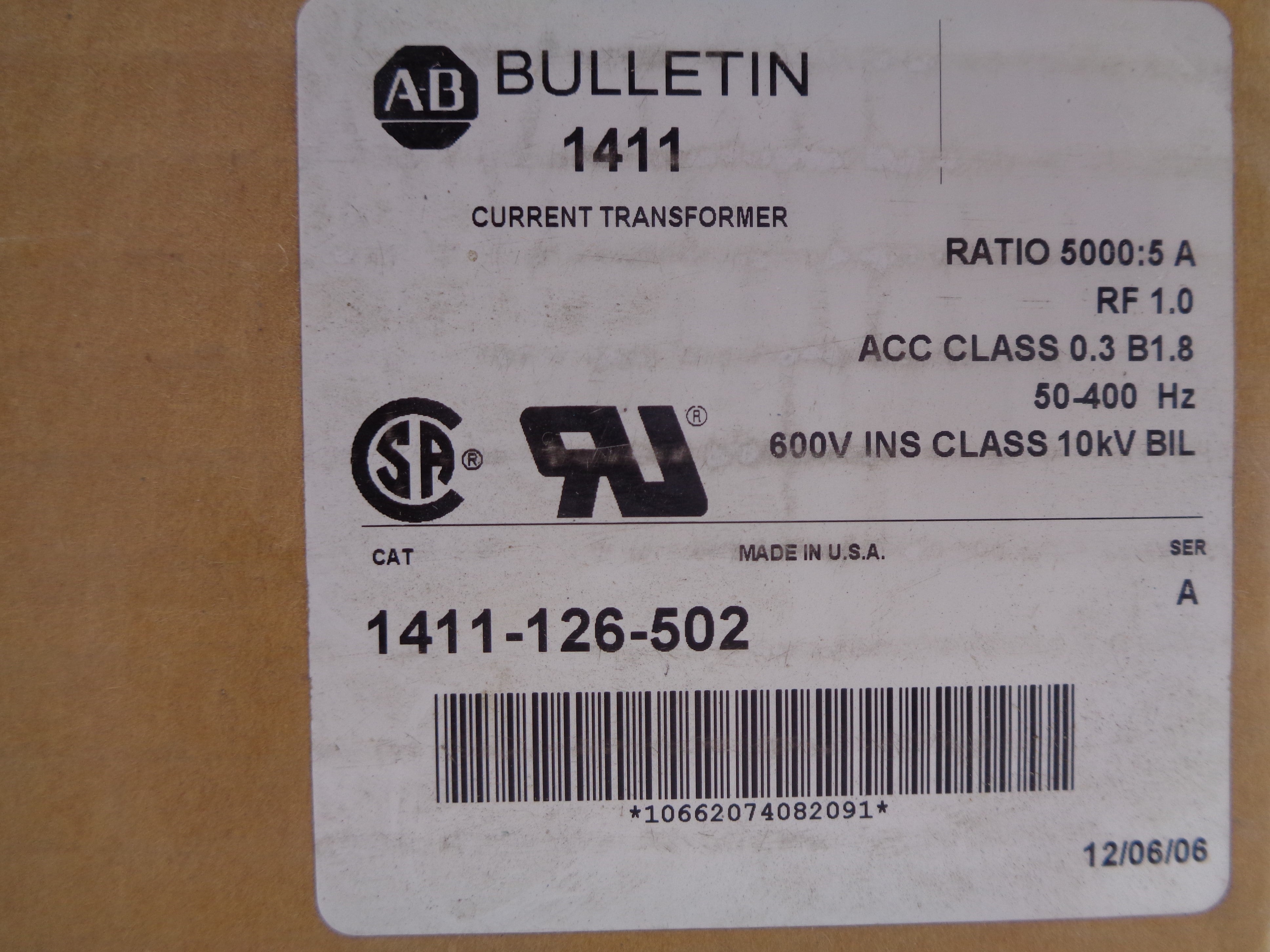 ALLEN BRADLEY 1411-126-502 SER. A DATE: 2006 (BR/WH) NSFS