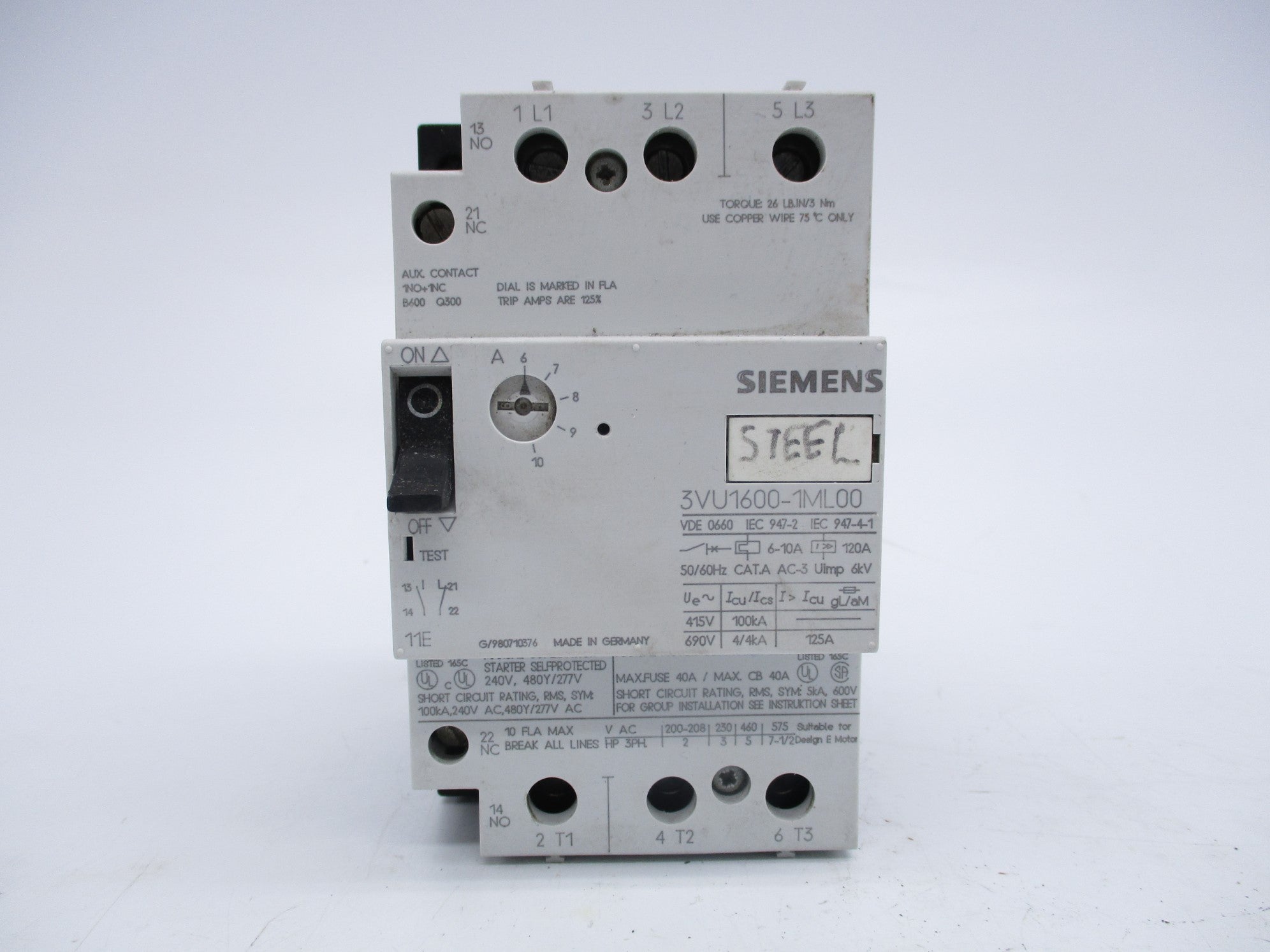 SIEMENS 3VU1600-1ML00 10A UNMP