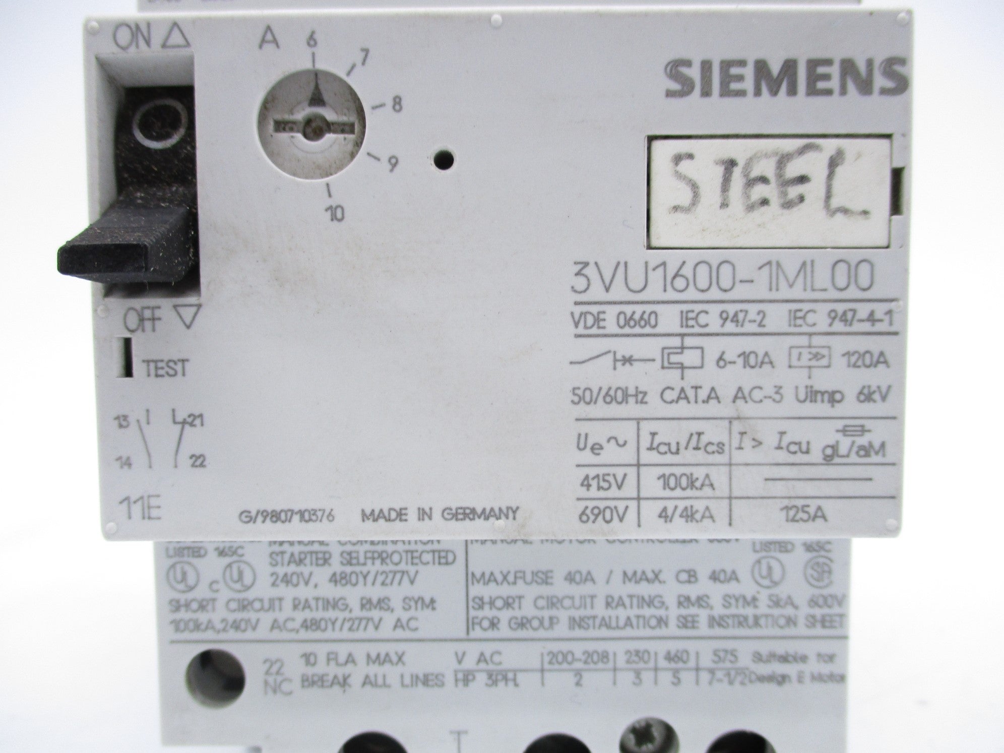 SIEMENS 3VU1600-1ML00 10A UNMP