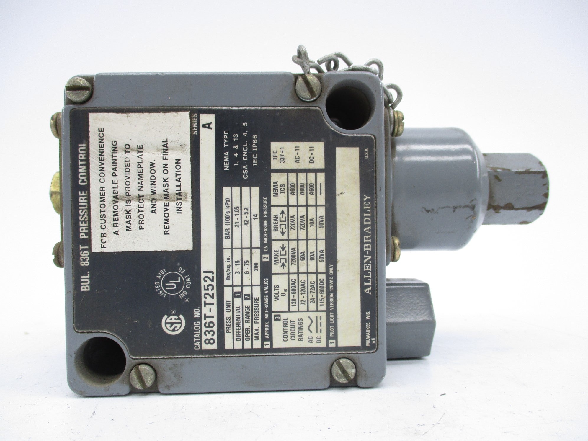 INDUSTRIAL SPARE PART 836T-T252J SER. A 120-600V 60A 6-75PSI NSNP