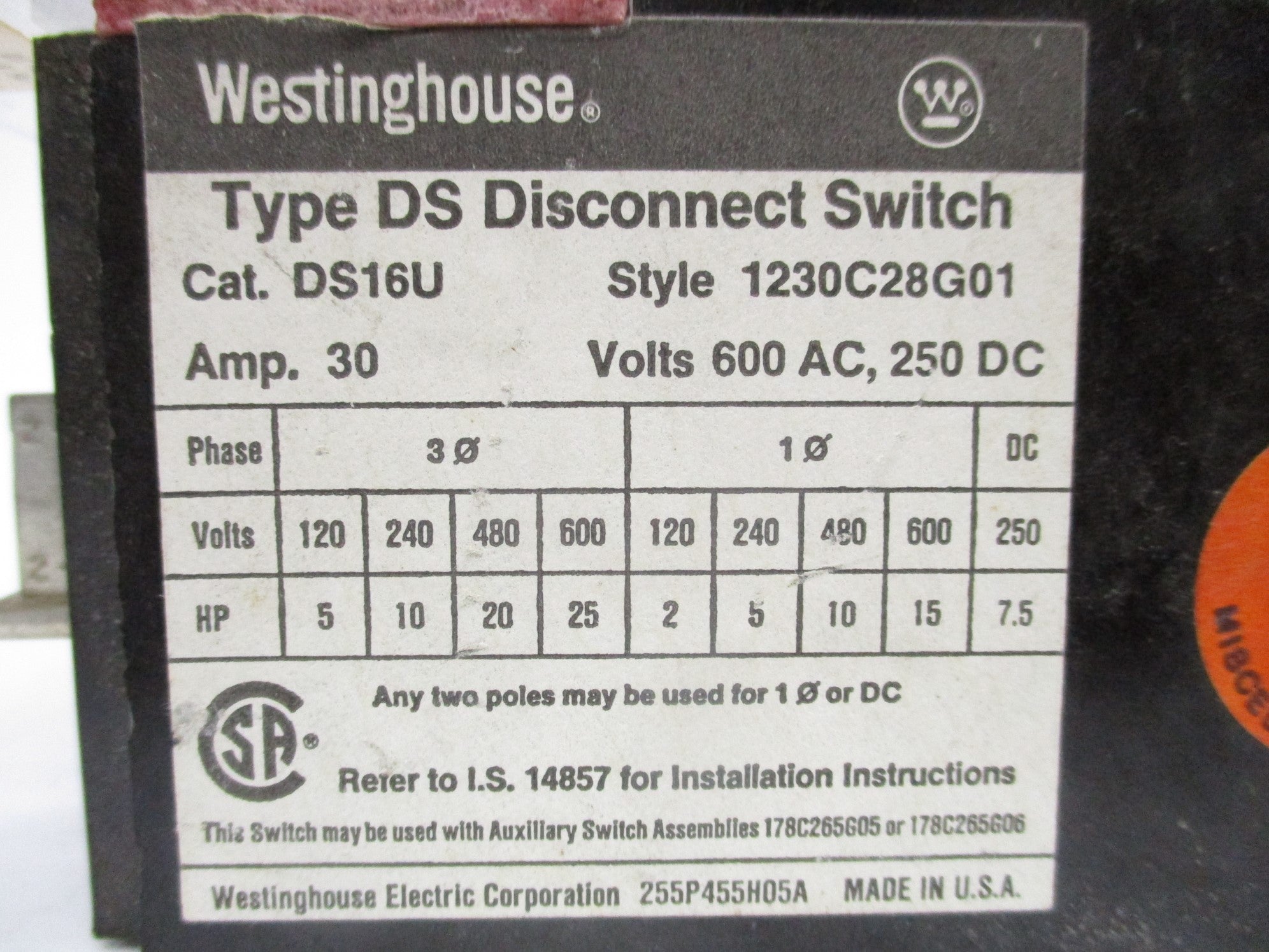 WESTINGHOUSE DS16U UNMP