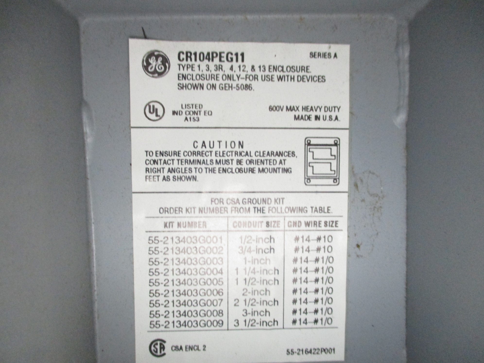 GENERAL ELECTRIC CR104PEG11 SER. A (AS PICTURED) UNMP