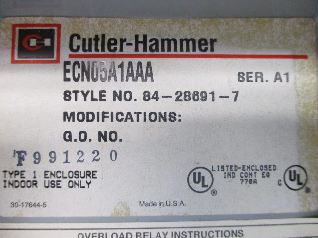 CUTLER HAMMER ECN05A1AAA SER. A1 (AS PICTURED) UNMP