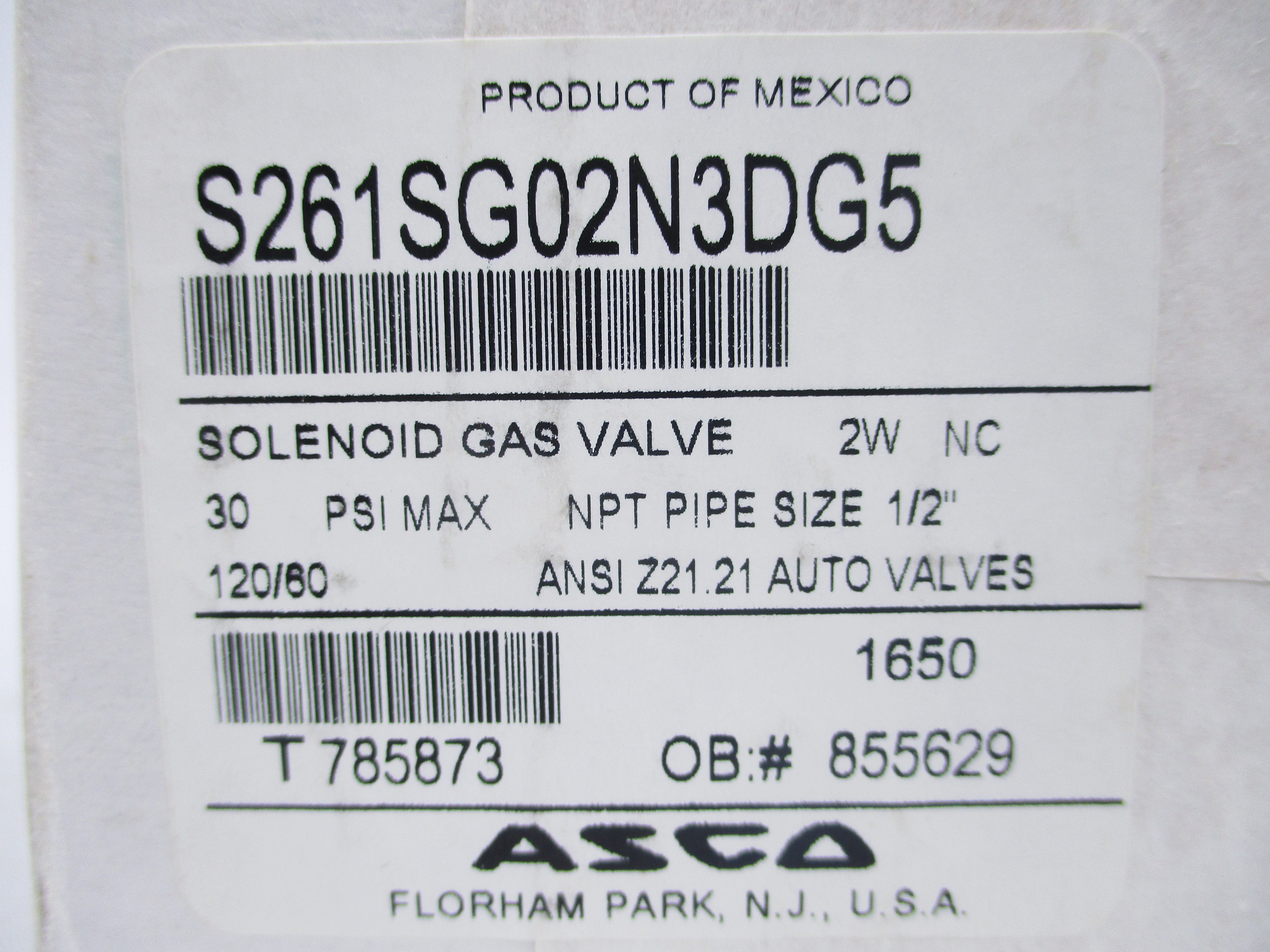 ASCO S261SG02N3DG5 110/120V NSFS