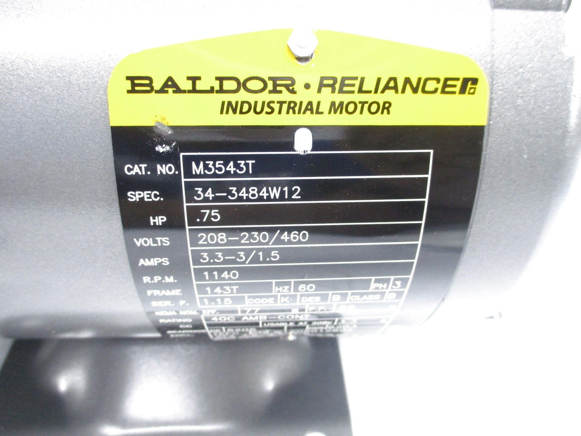 BALDOR M3543T 34-3484W12 208-230/460V 3.3-3/1.5A NSNP