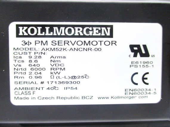 KOLLMORGEN AKM52K-ANCNR-00 640VDC 6000RPM NSNP