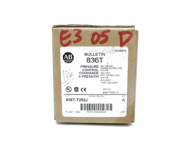 ALLEN BRADLEY 836T-T252J SER. A 120-600VAC 60A 6-75PSI  (BR/WH) NSMP