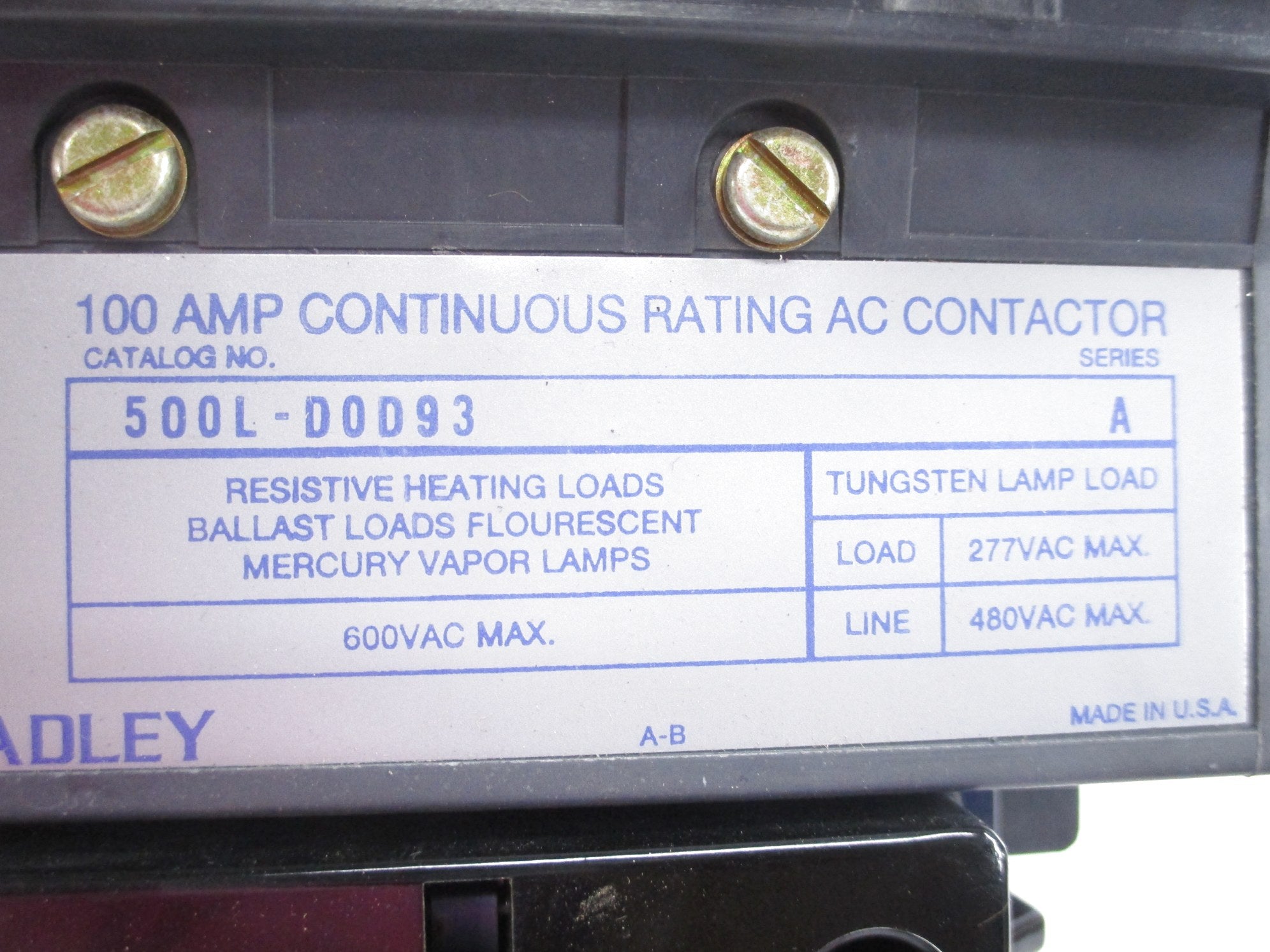 INDUSTRIAL SPARE PART 500L-DOD93 SER. A 110/115-120V 100A NSNP