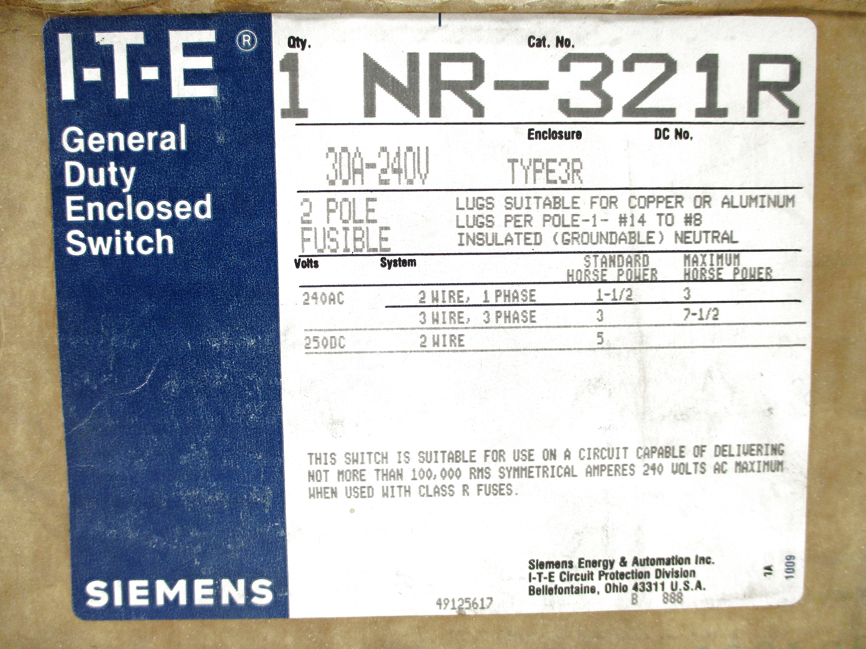 SIEMENS NR-321R NSFS