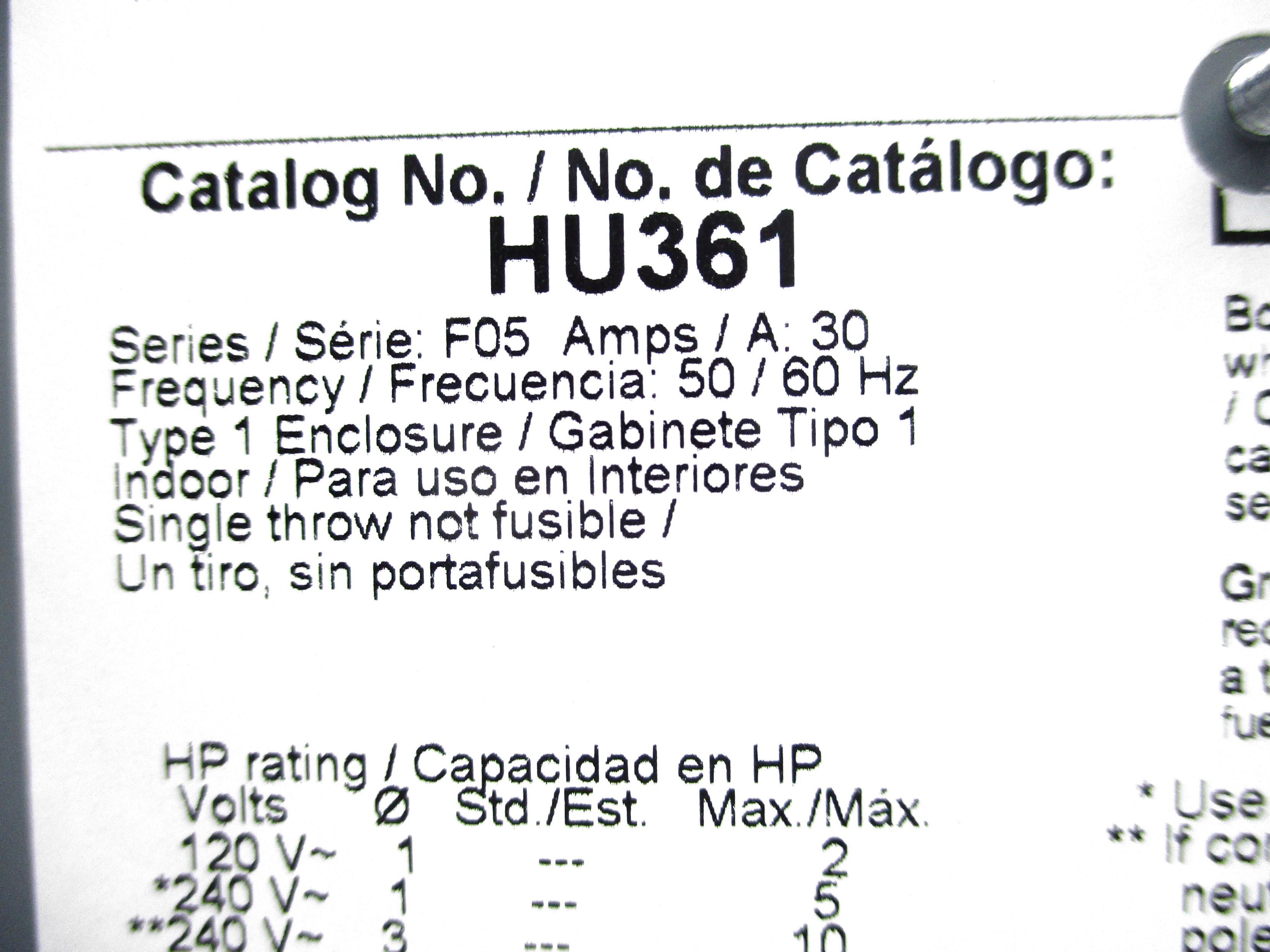SQUARE D HU361 SER. F05 600V 30A NSNP