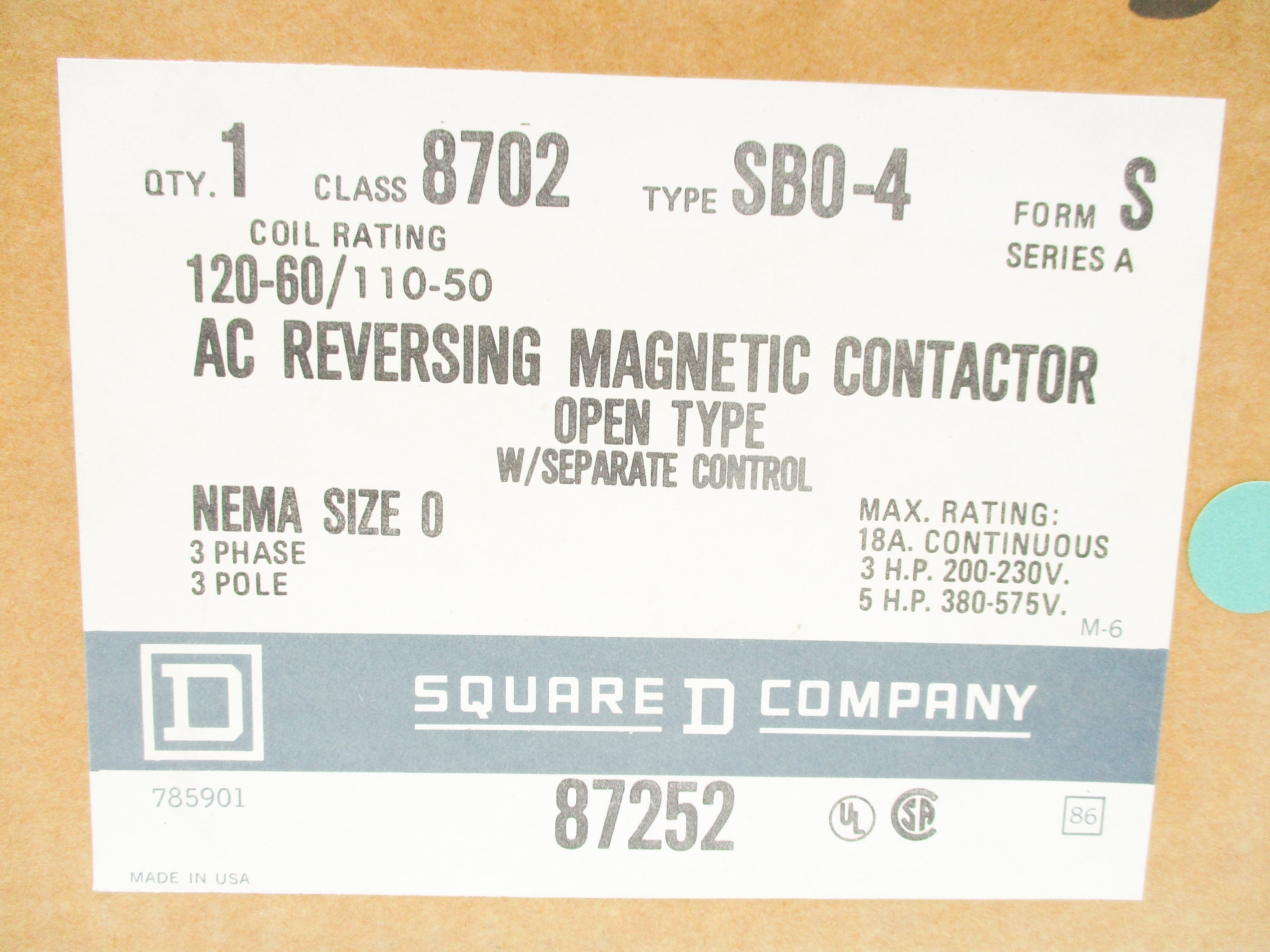 SQUARE D 8702SBO4S SER. A 120V NSFS