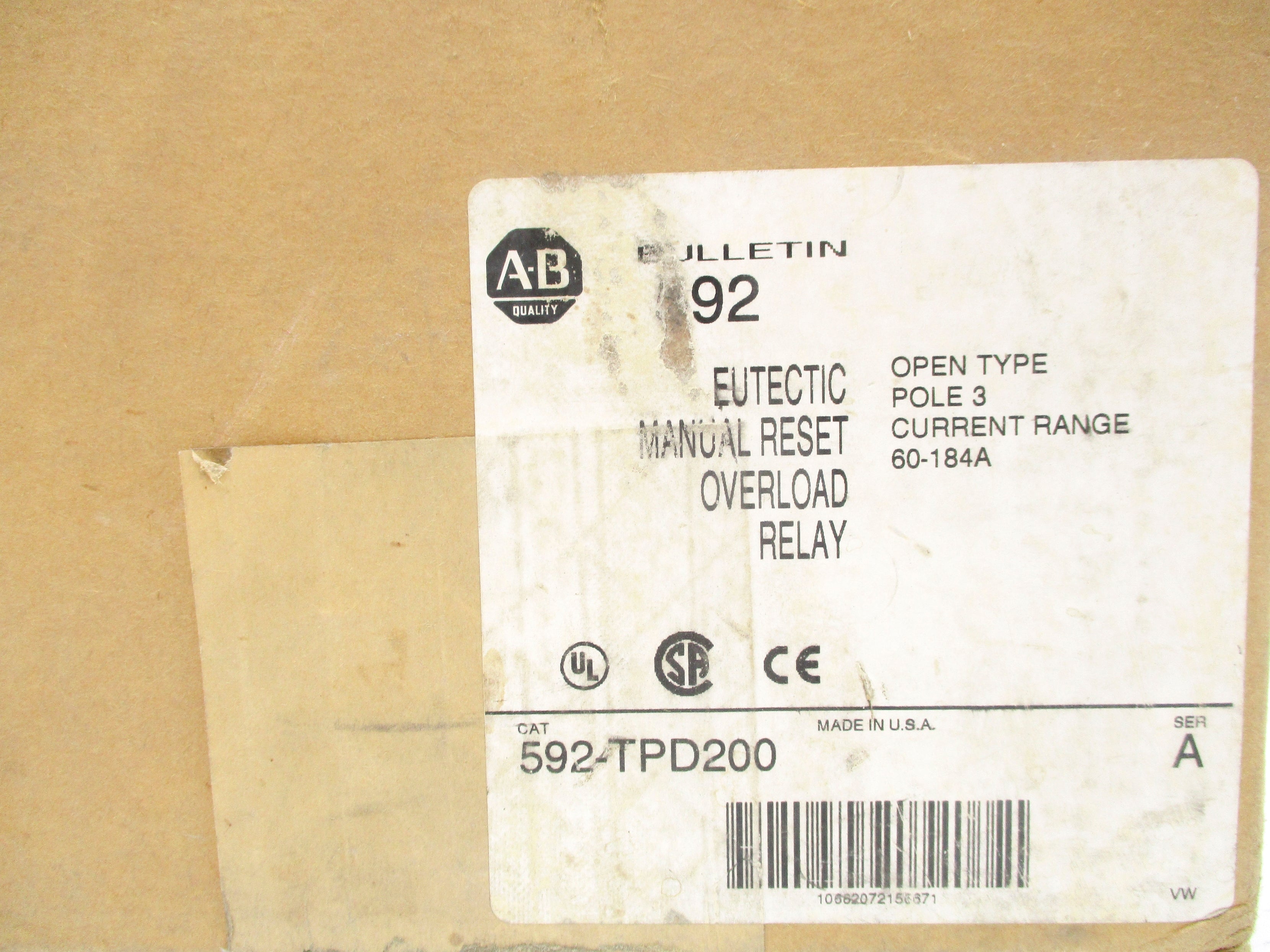 INDUSTRIAL SPARE PART 592-TPD200 SER. A 60-184A (BR/WH) NSFS