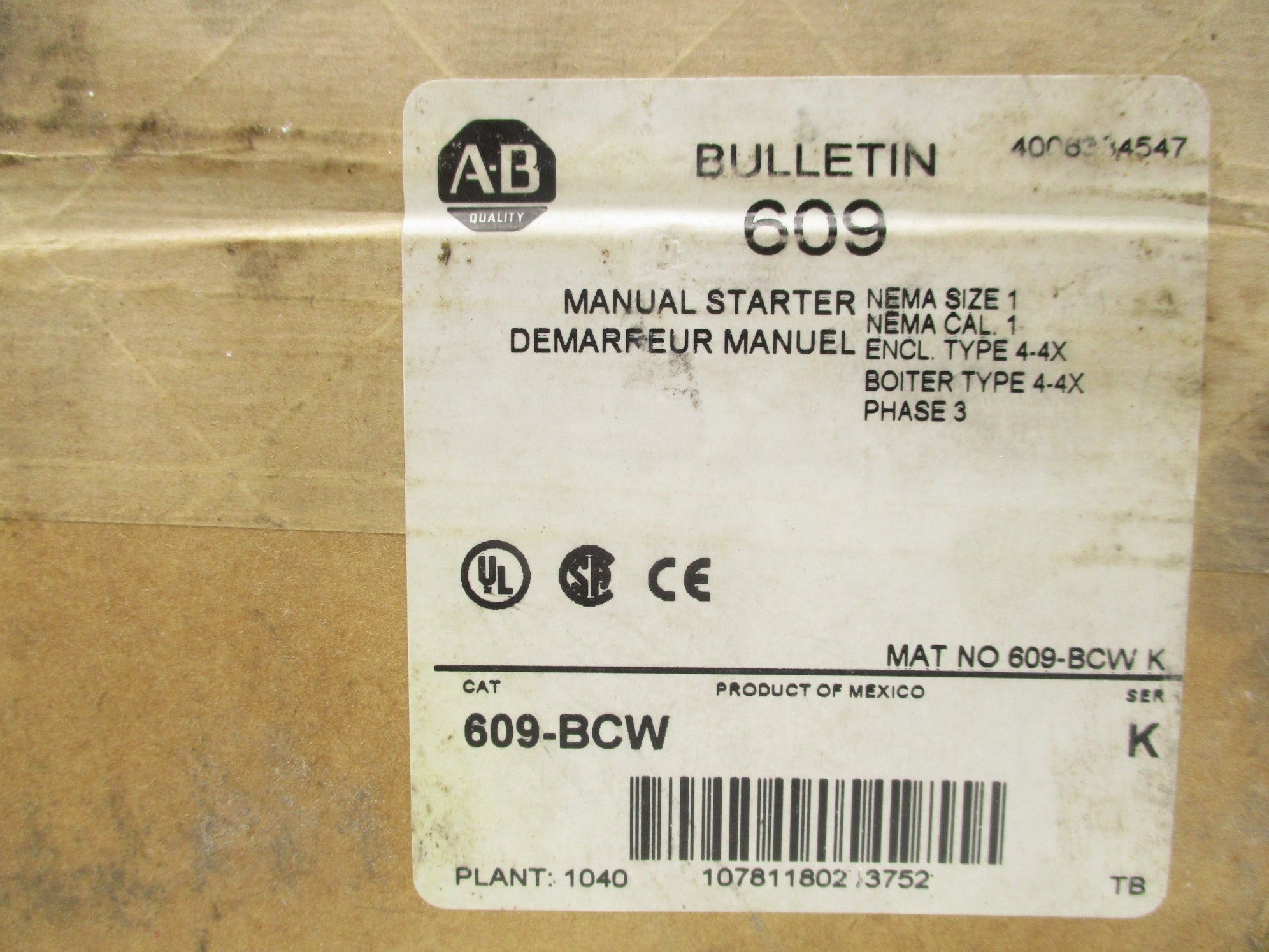 ALLEN BRADLEY 609-BCW SER. K (BR/WH) NSFS