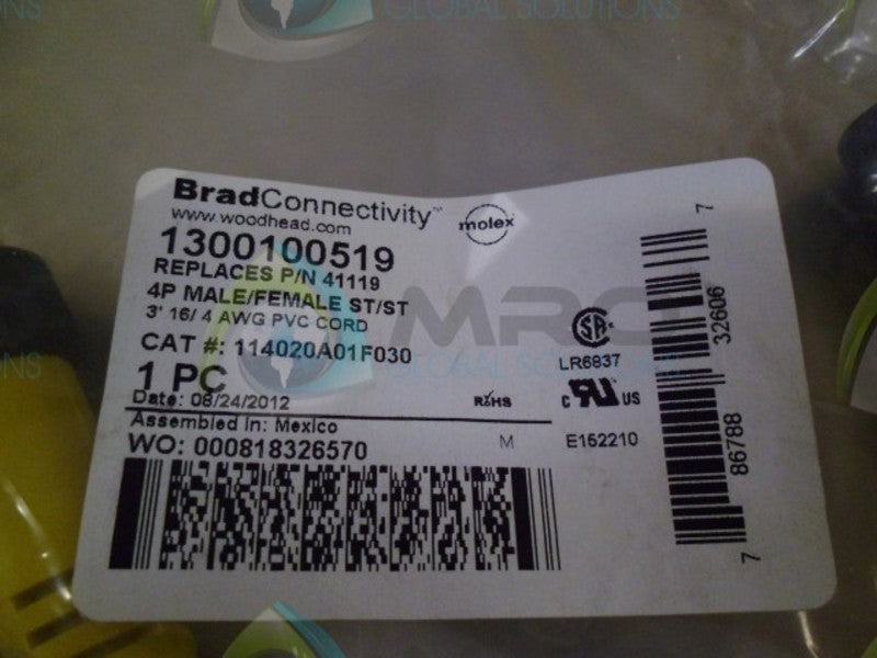 DANIEL WOODHEAD 41119 114020A01F030 MALE/FEMALE CORDSET * NEW IN FACTORY BAG *