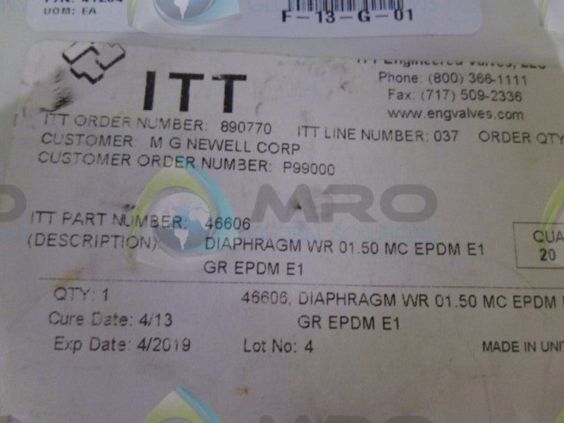 ITT 46606 DIAPHRAGM * NEW IN FACTORY BAG *