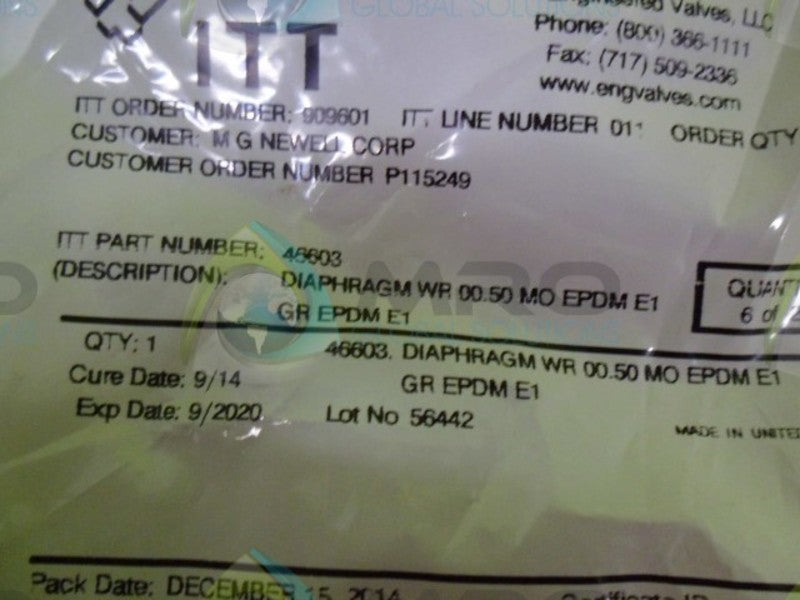 ITT 46603 DIAPHRAGN EPDM E1 * NEW IN FACTORY BAG *