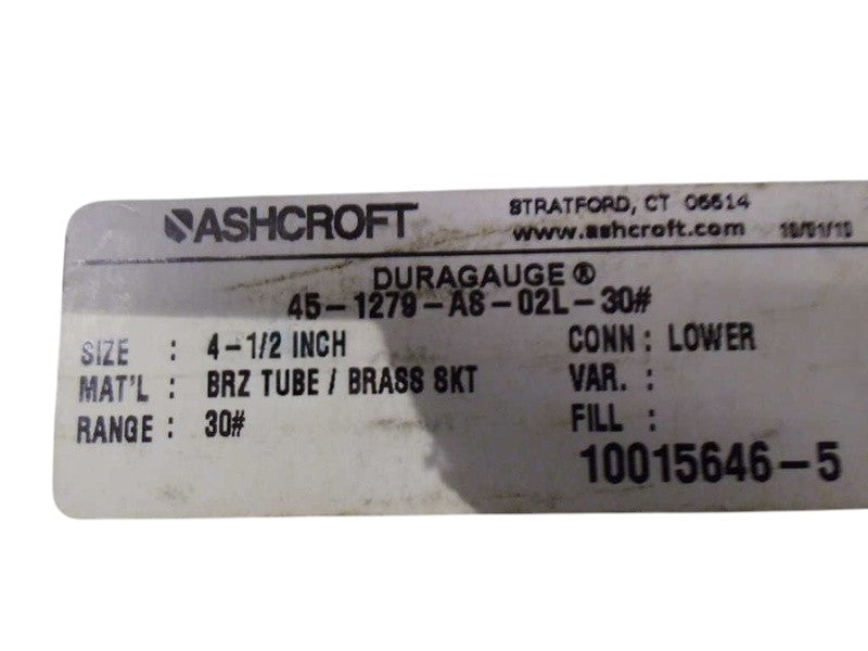 ASHCROFT 451279AS02L-30# DURAGAUGE 0-30 PSI  NSMP