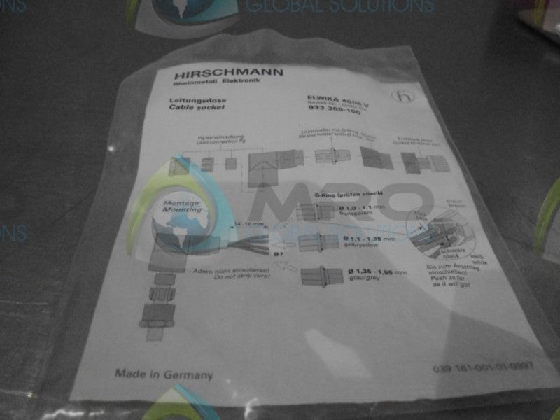 HIRSCHMANN 933-369-100 CABLE SOCKET * NEW IN FACTORY BAG *