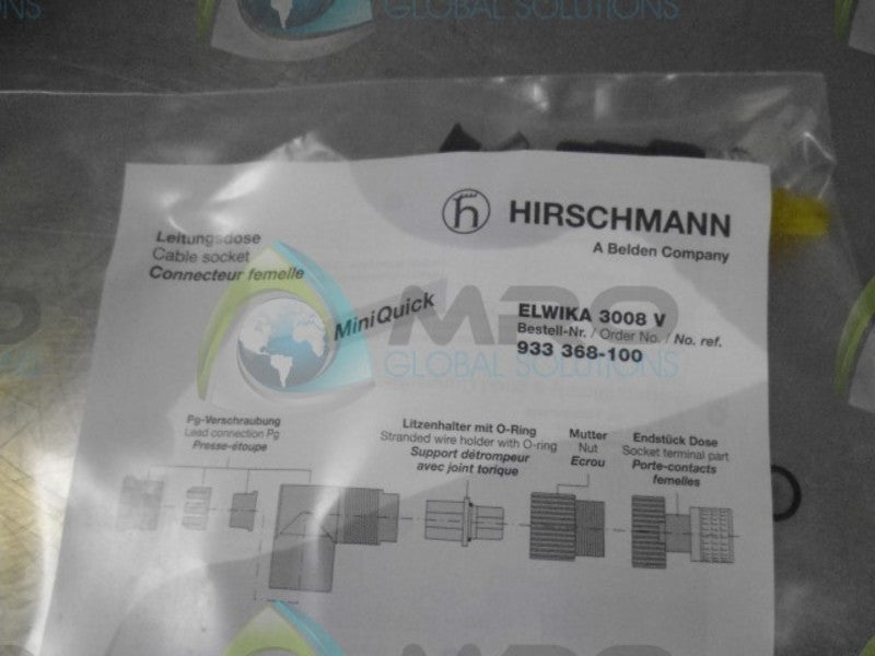 HIRSCHMANN 933-368-100 CABLE PLUG MOUNT * NEW IN ORIGINAL PACKAGE *