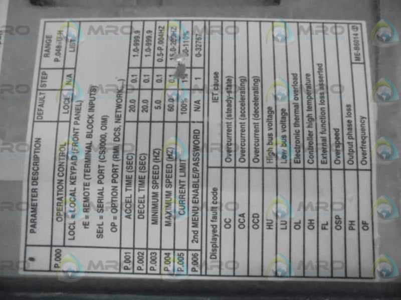 RELIANCE ELECTRIC 3V2160 AC DRIVE 3HP GV3000/SE  UNMP