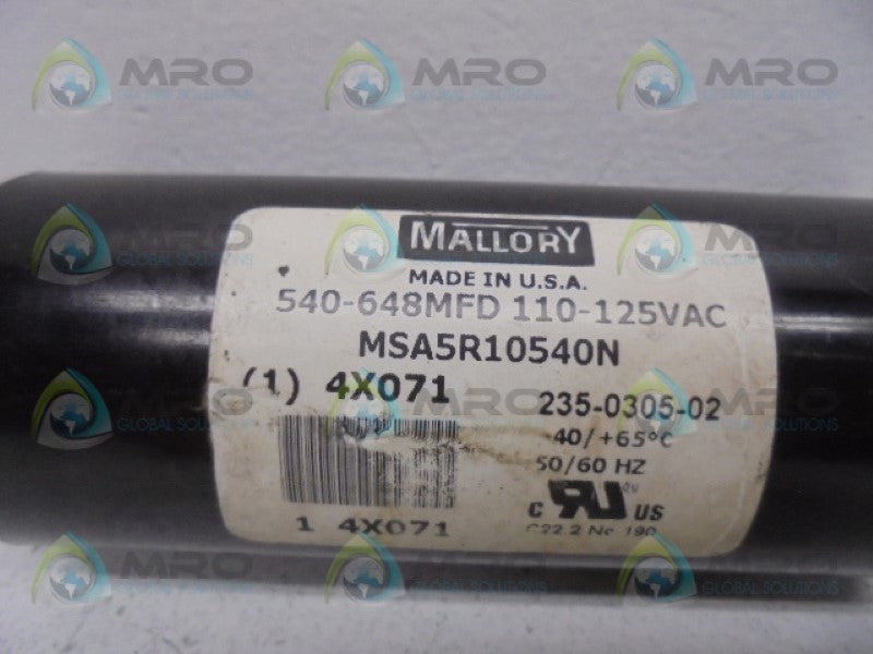 MALLORY MSA5R10540N CAPACITOR  UNMP