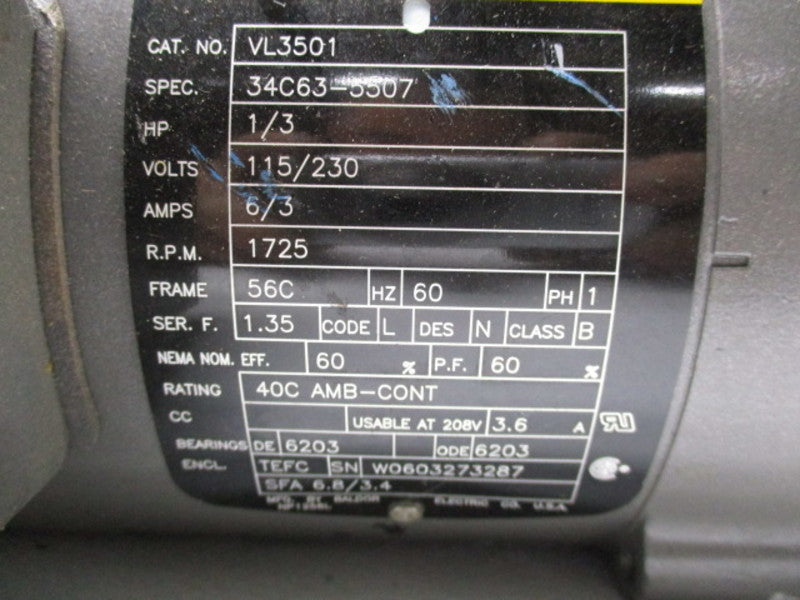 BALDOR VL3501 MOTOR 1/3 HP 1725 RPM  UNMP