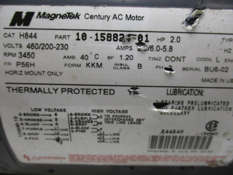 MAGNETEK H844 10-158824-01 AC MOTOR 2 HP 3450 RPM  NSNP