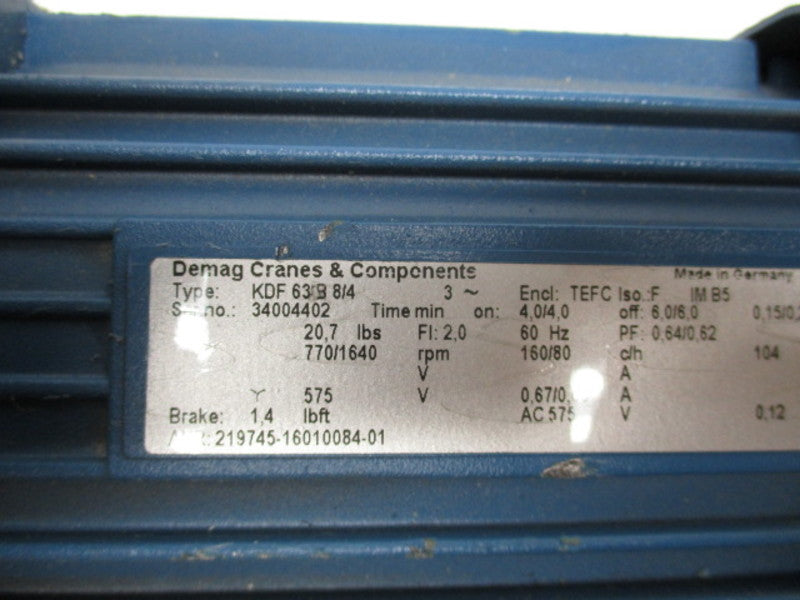DEMAG CRANES KDF63B8/4 MOTOR (AS IS)  NSNP