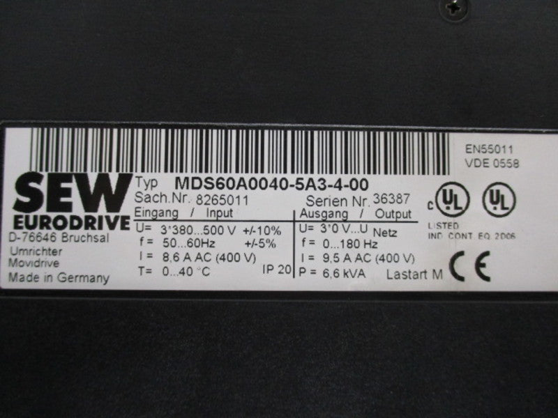 SEW EURODRIVE MDS60A0040-5A3-4-00 INVERTER DRIVE  UNMP