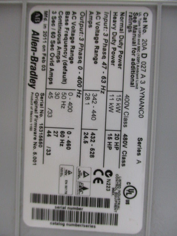 INDUSTRIAL SPARE PART 20AD027A3AYNANC0 SER.A POWERFLEX 70  UNMP