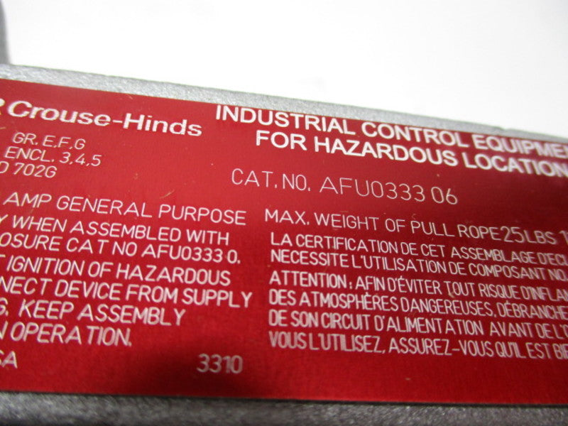 CROUSE-HINDS AFU0333 06 CONVEYOR CONTROL SWITCH NSMP