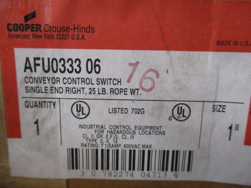 CROUSE-HINDS AFU0333 06 CONVEYOR CONTROL SWITCH NSMP