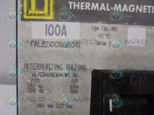 SQUARE D FAL22100WB8041 CIRCUIT BREAKER  UNMP