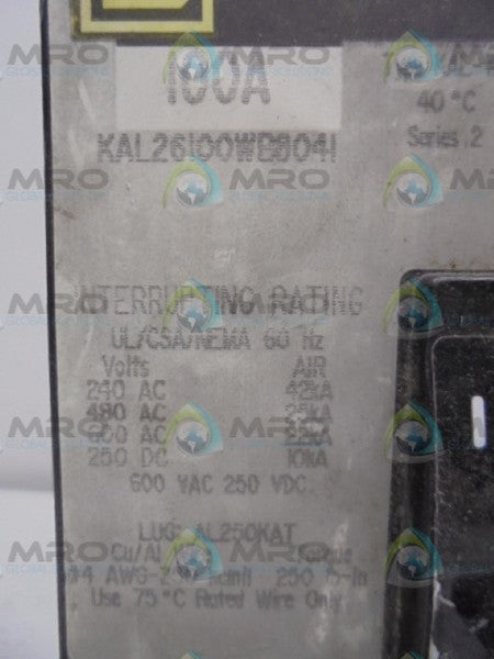SQUARE D KAL26100WB8041 CIRCUIT BREAKER  UNMP