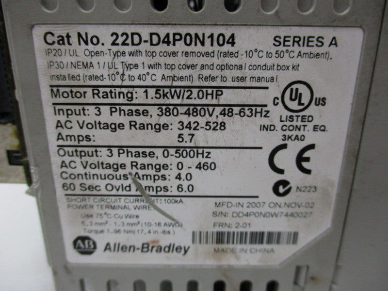 INDUSTRIAL SPARE PART 22D-D4P0N104 SER. A F/W 2.01 (AS PICTURED)  UNMP