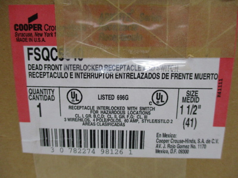 CROUSE-HINDS FSQC5640 INTERLOCKED RECEPTACLE 60A 120/480V  NSMP