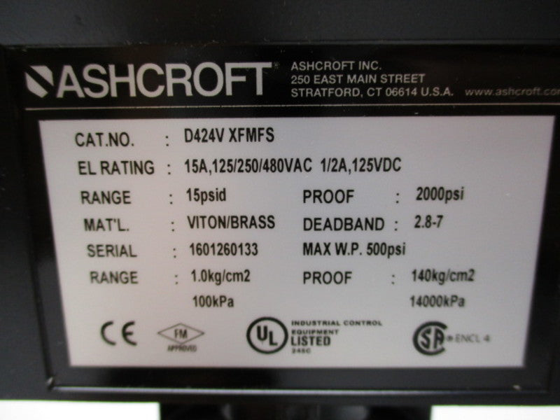 ASHCROFT D424VXFMFS DIFFERENTIAL PRESSURE SWITCH  NSMP